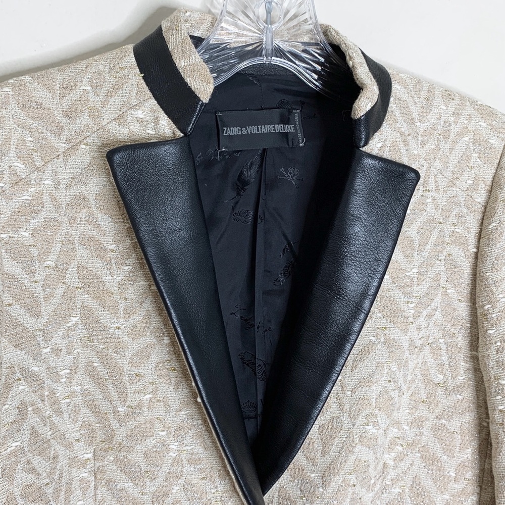 Zadig & Voltaire Victana Deluxe Blazer (Sz FR 36) Leather Trim Metallic Jacquard - Picture 5 of 16